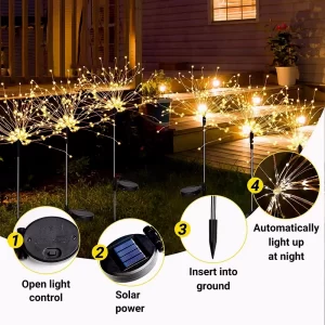 Solar Firework Lights Flash Led Outdoor Garden Lawn Patio Picnic Party Christmas Decoration Colourful DIY Shape Waterproof Ip65