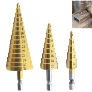 3pcs HSS Titanium Coated Step Drill Bit 4-12 4-20 4-32 Drilling Power Tools